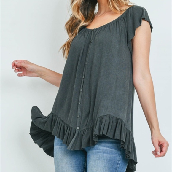 Charcoal Boho style off shoulder tunic top - Picture 3 of 11